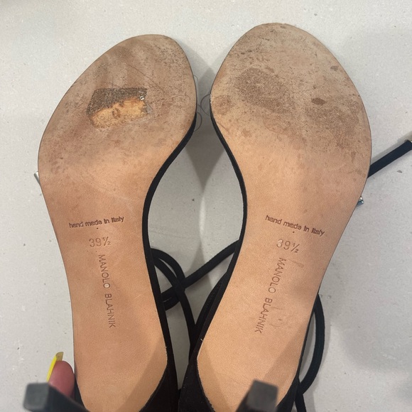 Manolo Blahnik black suede ankle wrap sandal with clear toe strap - Picture 5 of 9